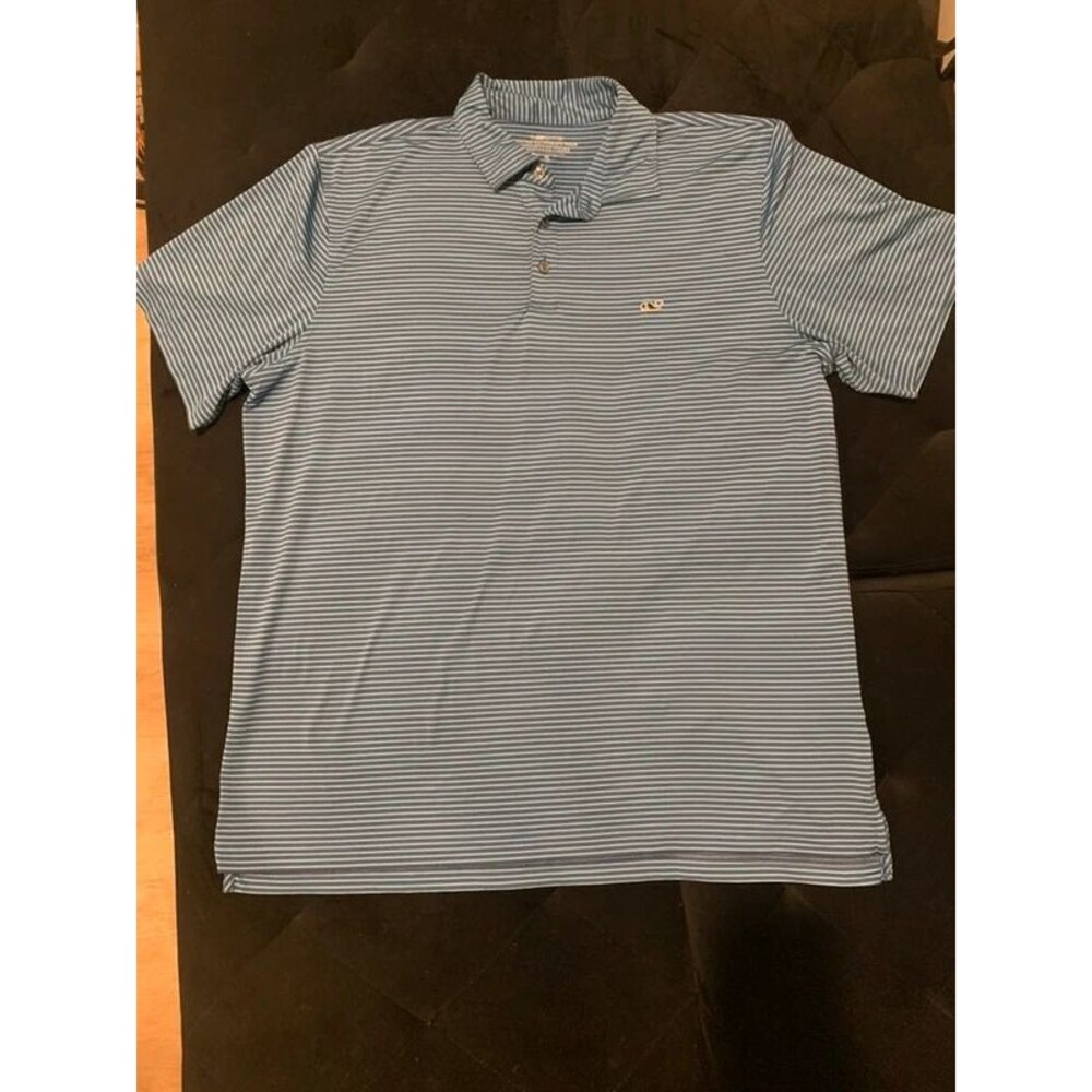 Vineyard Vines Mens XL Sankaty OTG Blue Striped Performance Golf Polo Shirt